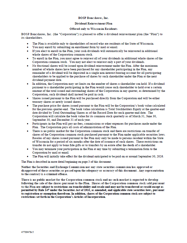 BOSP DRIP - BOSP Bancshares Inc.