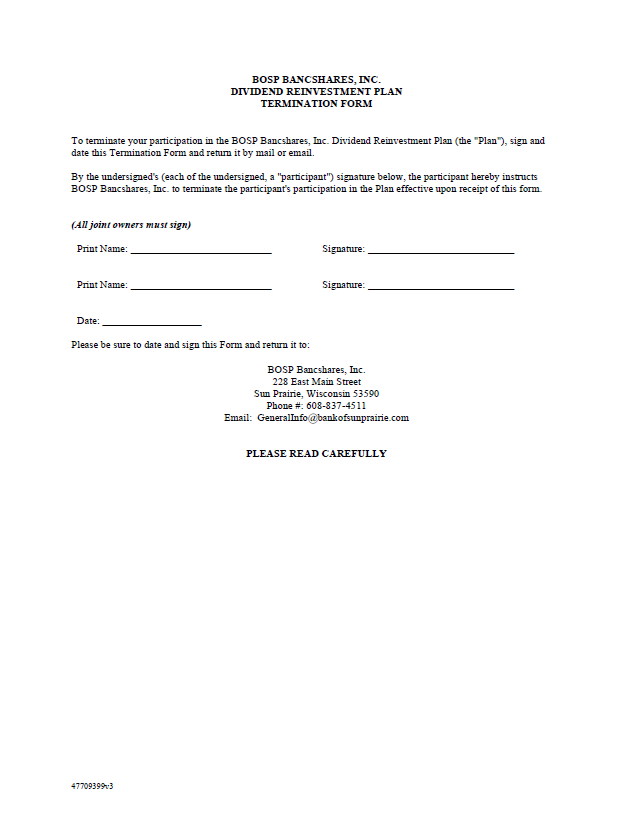 BOSP DRIP - Termination Form (2026)